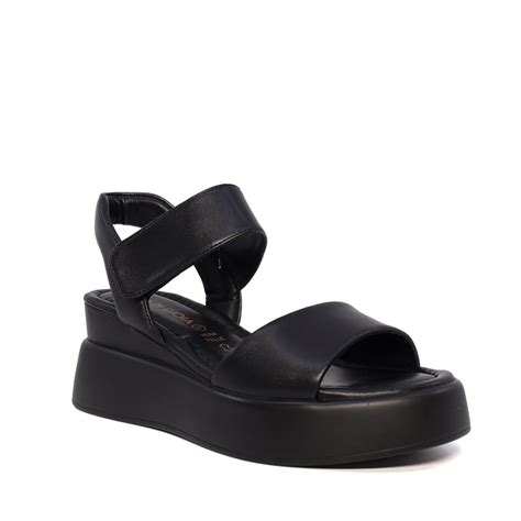 Luca Di Gioia Schwarze Damen Plateausandalen Aus Leder Von Luca Di