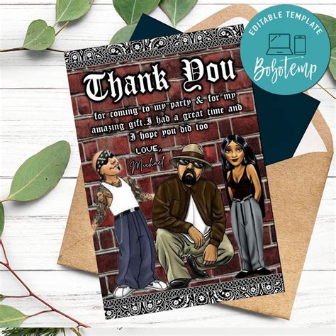 Cholo Thank You Card Customizable Template Diy Bobotemp