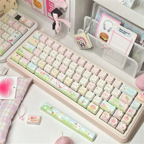 Cat Head DesignCream Strawberry Cat Keycaps MAO SOA Profile PBT Cute