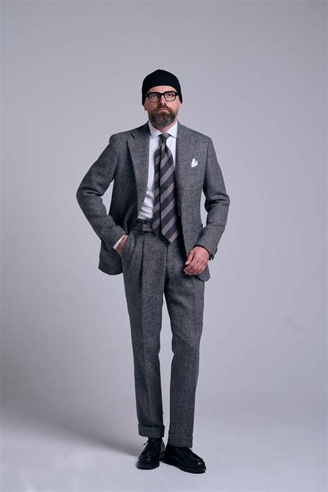 Grey Houndstooth Tweed Suit Clothing Tailoring Suits Clothing