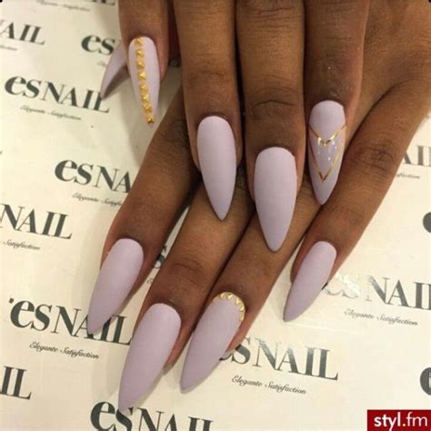 Es Nail Matte Lavender Almond Acrylic Nails W Gold Adherents Es