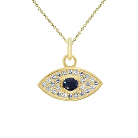 Diamond And Genuine Sapphire Evil Eye Pendant Necklace In Solid Gold