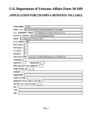 Fillable Online US Department Of Veterans Affairs Form 10 10D