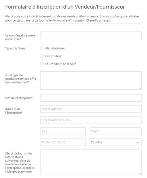Modèle de formulaire d inscription du vendeur