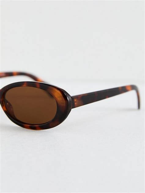 New Look Dark Brown Tortoiseshell Effect Oval Sunglasses Uk