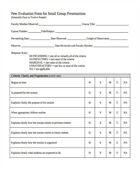 For Presentation Peer Evaluation Form