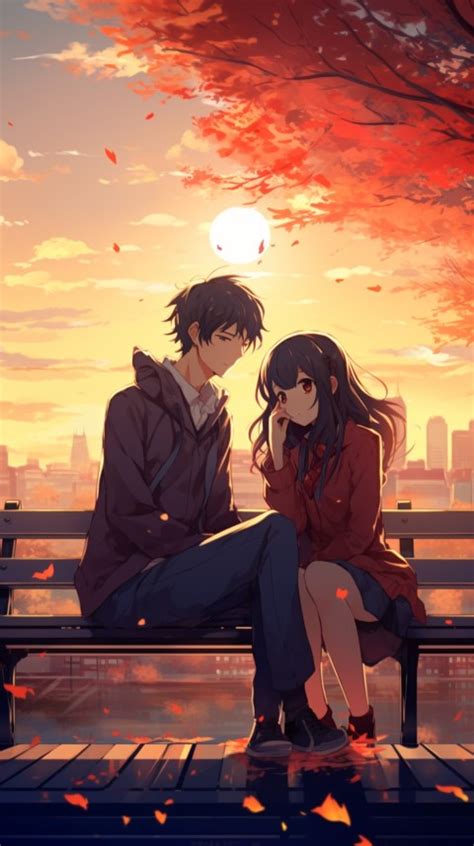 Cute Romantic Anime Couple Sitting On Bench Aesthetic 35 Wallpaper