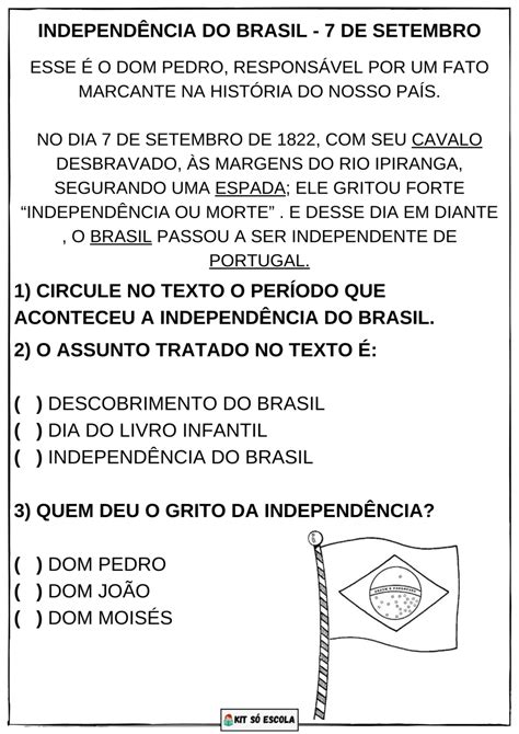 Atividades Texto Com Interpretação Sobre A Independência Da Bahia