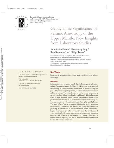 PDF Geodynamic Signiﬁcance of Seismic Anisotropy of the Upper