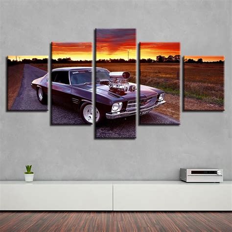 Car Sunset 1 – Automative 5 Panel Canvas Art Wall Decor – Canvas Storm