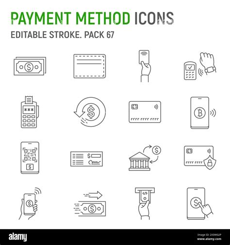 Payment Method Line Icon Set Electronic Money Collection Vector