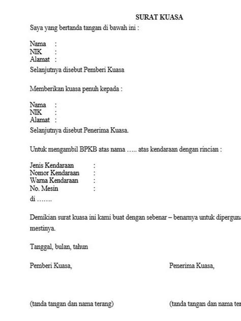 Ini Contoh Dan Cara Membuat Surat Kuasa Pengambilan BPKB Otosia