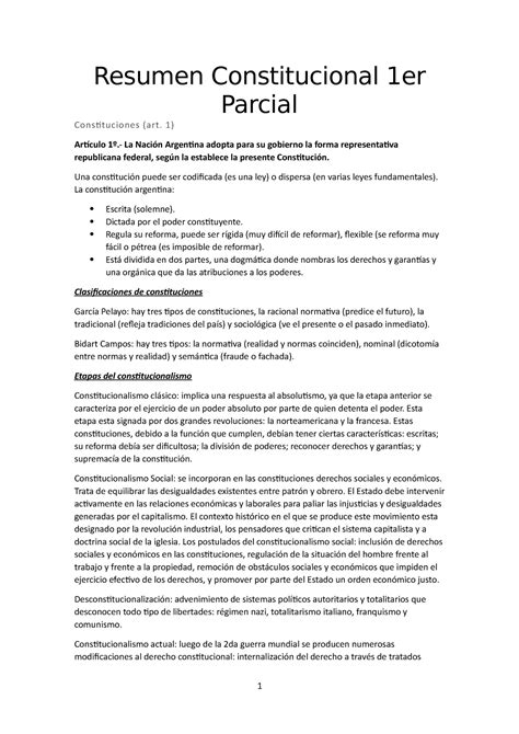 Resumen Constitucional Er Parcial Derecho Constitucional Uba Studocu