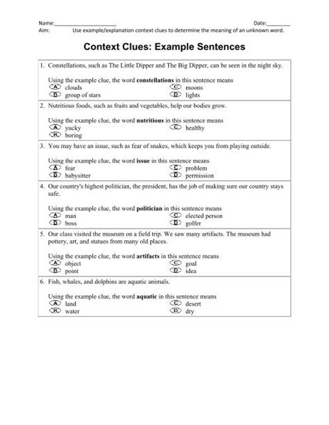 Context Clues Example Sentences