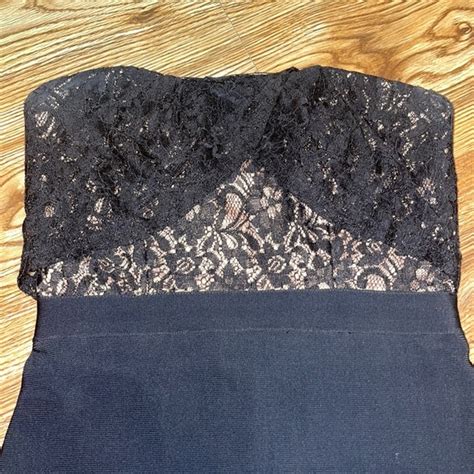 Bebe Dresses Bebe Bodycon Dress Strapless Black And Nude Lace