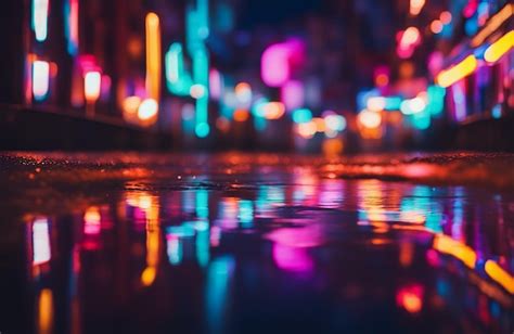 Premium Photo Multicolored Neon Lights On A Dark City Street