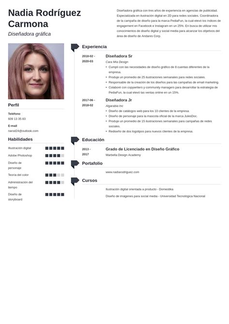 Currículum de diseñador gráfico guía con modelo de CV