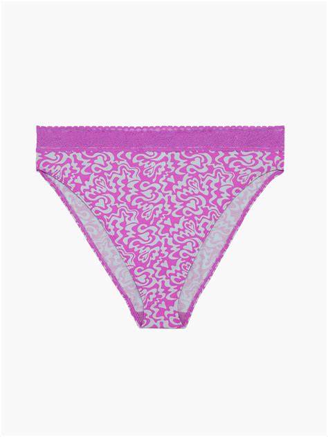 Cotton Essentials Lace Trim High Leg Bikini Panty In Multi Purple Savage X Fenty