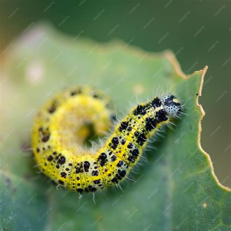 Premium Photo | Pieris brassicae caterpillar pest eating leaf shallow