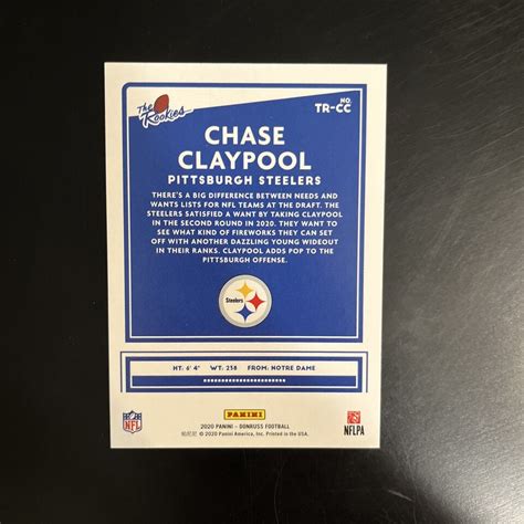 2020 Panini Donruss The Rookies Chase Claypool TR CC Pittsburgh