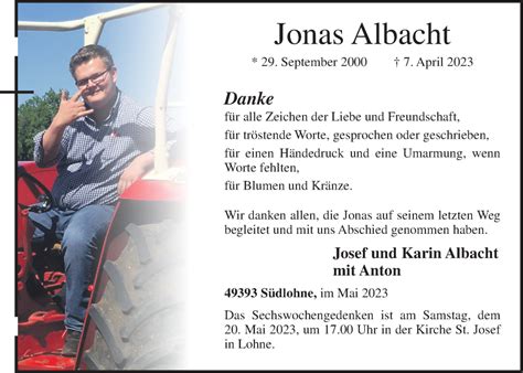 Traueranzeigen Von Jonas Albacht Om Trauer De