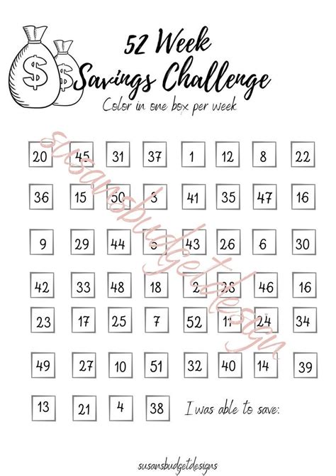 Savings Challenge 52 Week Savings Challenge Printable Pdf Etsy