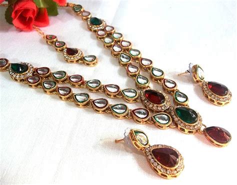 Maroon Green Double Line Kundan Necklace Set Shree Mauli Creation 84627