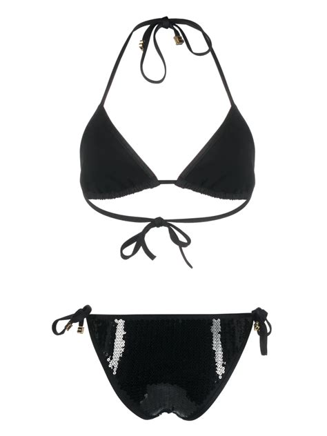 Balmain B Sequinned Triangle Bikini Black FARFETCH AO
