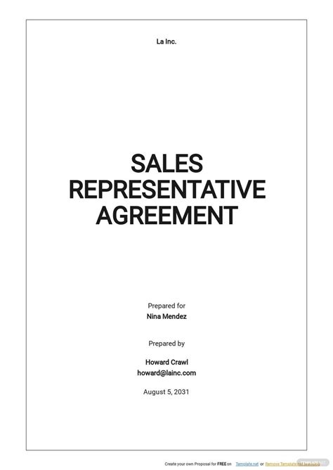 Sales Representative Contract Template