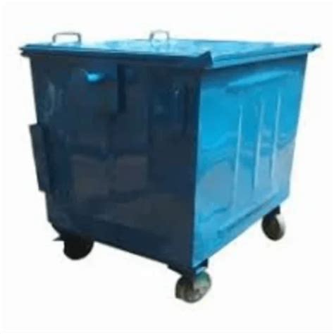 Plain Blue Mild Steel Industrial Wheeled Dustbin 30x37 Inch Capacity