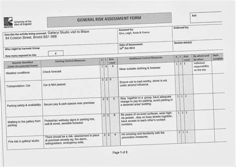 Iosh Risk Assessment Form Examples