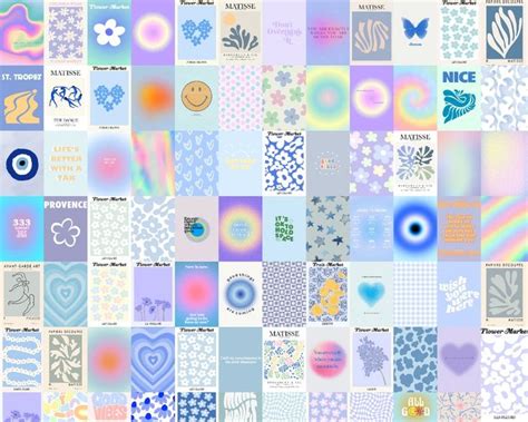 Blue Danish Pastel Aesthetic Wall Collage Kit Danish Pastel Etsy