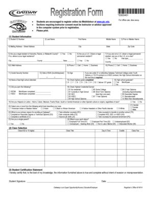 Fillable Online Gtc Registration Form Gateway Technical College Gtc