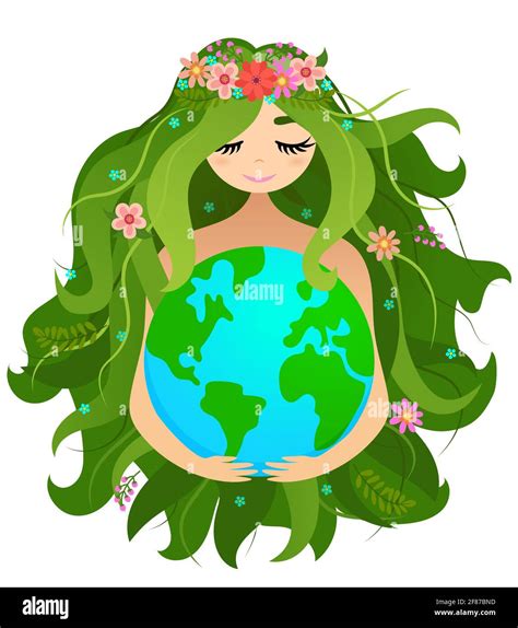 Happy Mother Earth Day Vettore Pianeta Terra E Bella Madre Disegno