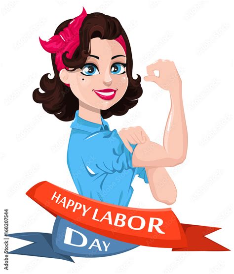 Labor Day Poster Pop Art Strong Woman Symbol Of American Female Power Stock Vector Adobe Stock