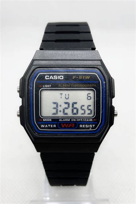 Часы Мужские Наручные Электронные CASIO (Касио) F-91W Черные с Синим ...