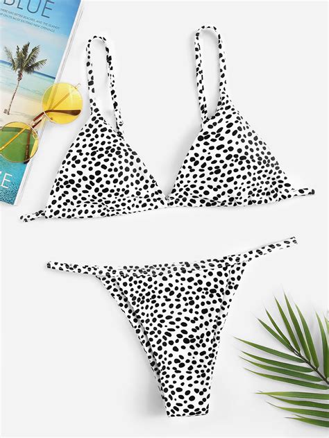 Bikini de tipo triángulo con tanga con patrón de perro dálmata Mode de Mujer SHEIN España