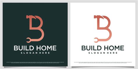 Initial Letter B Logo Design For Business Construction With Hammer Icon