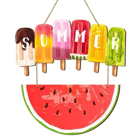 Yuehao Hangs Watermelon Door Sign Summer Welcome Door Hanger Wood Front