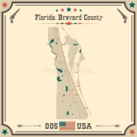 Map Of Brevard County Florida Usa With Vintage Colors Stock Vector