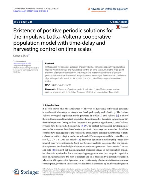 Pdf Existence Of Positive Periodic Solutions For The Impulsive Lotka