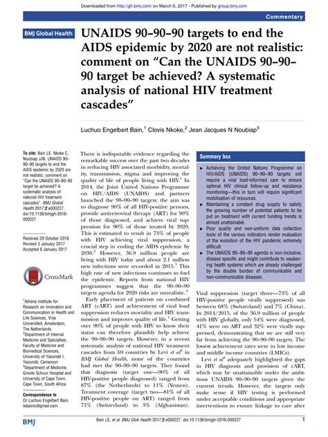 (PDF) UNAIDS 90–90–90 targets to end the AIDS epidemic by 2020 are not ...