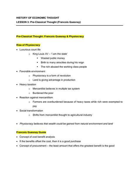 SOLUTION: Pre classical thought francois quesnay economics - Studypool