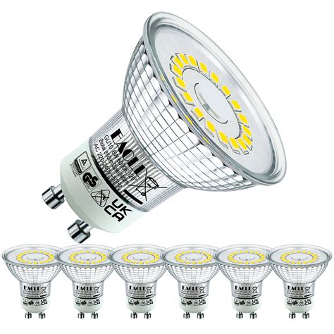 Eacll Gu10 Led Bulb Cool White 6w Equivalent 90w Halogen 6 Pack 850 Lumens 6000k Ac 230v No