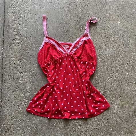 Vintage Y2k Red Pink Polkadot Lace Trim Babydoll Depop