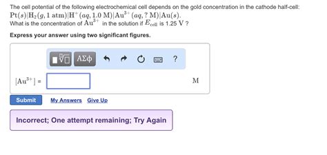 Solved The Cell Potential Of The Following Electrochemical