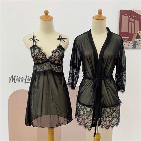 Jual Setelan Baju Dinas Istri Lingerie Outer Kimono Dress Sexy Renda