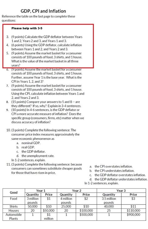 Solved GDP CPI And Inflation Reference The Table On The Chegg