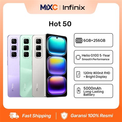 Jual Official Infinix Hot 50 6 256GB Up To 12GB Extended RAM Helio G100 6 78 Inch 120Hz