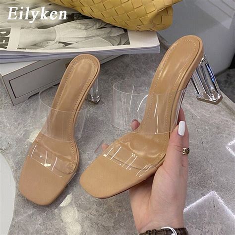 Eilyken Summer Fashion Crystal Perspex Heels Clear Pvc Transparent